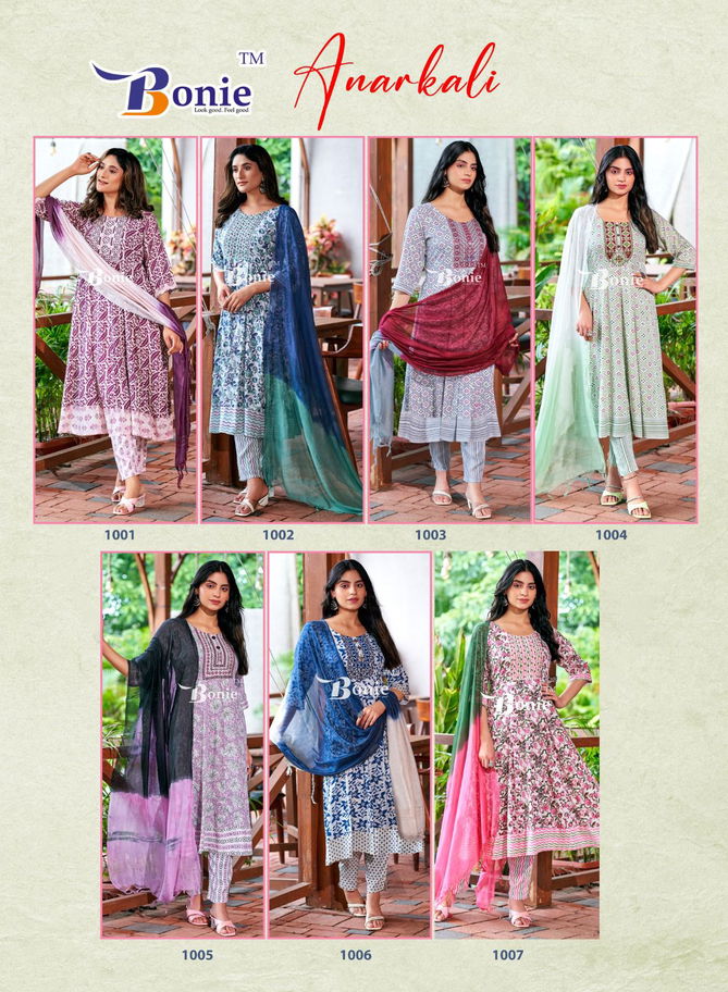 Anarkali By Bonie Rayon Printed Kurti With Bottom Dupatta Wholesale Price In Surat
